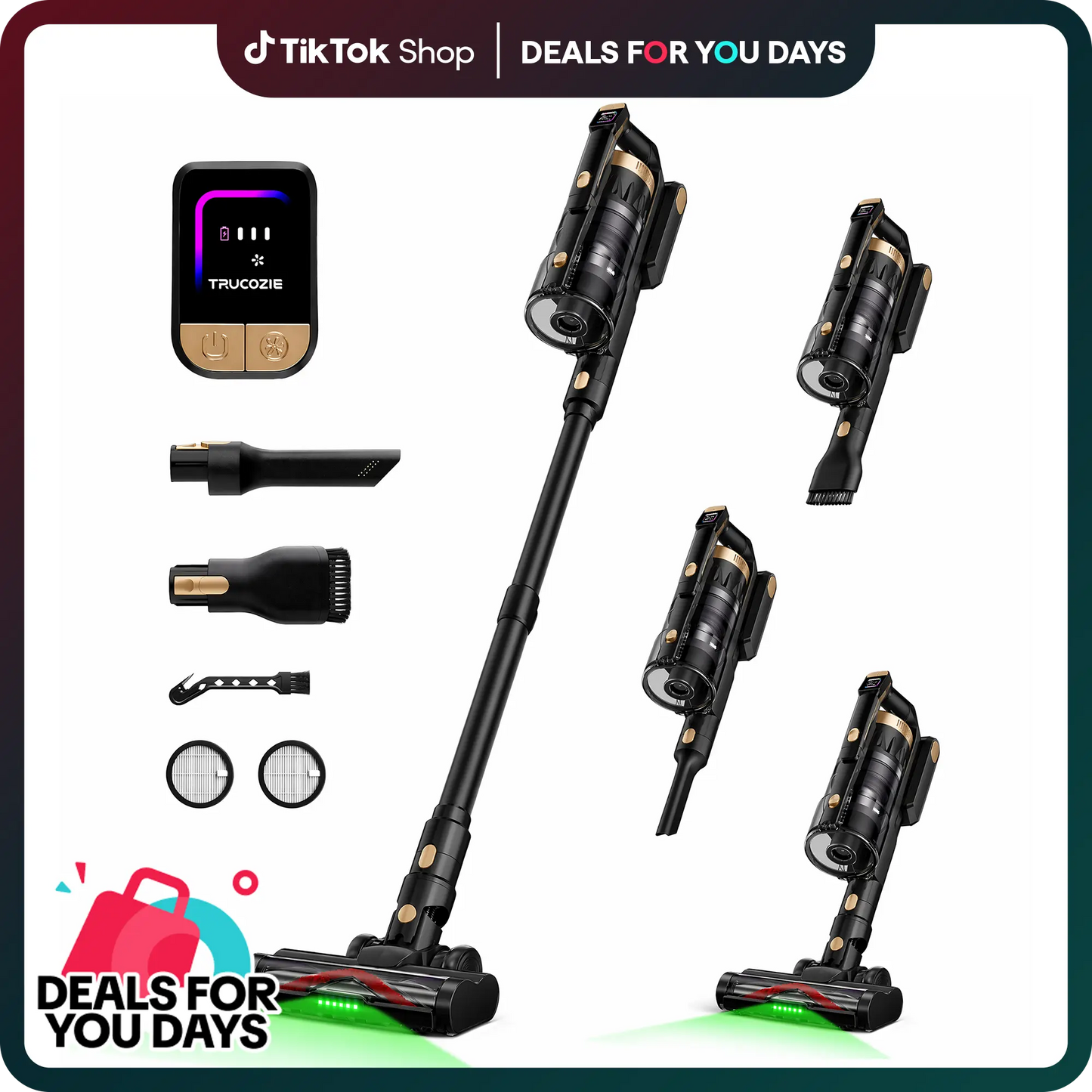 【2026 New Arrivals】 T553 Cordless Vacuum Cleaner for Home, Upgraded 60Kpa Powerful Suction Pet Hair Vacuum with 70min Runtime, Green LED Light for Hardwood Floors & Carpet, Self-Standing Rechargeable Stick Vacuum